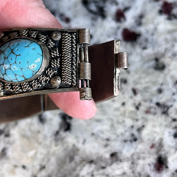 Antique Silver 925 and Blue Stone Cannetille Panel Bracelet c.1830s Cuff - Picture 7 of 14